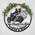 Personalized Just Married motorcycle wedding metal sign with names and date