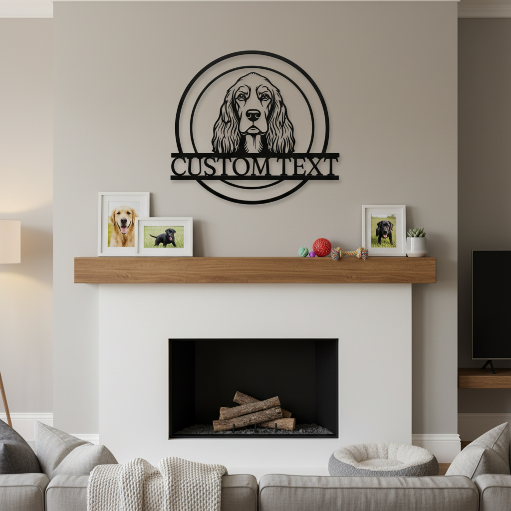 Personalized Cocker Spaniel metal sign with dog name in black steel – image 7