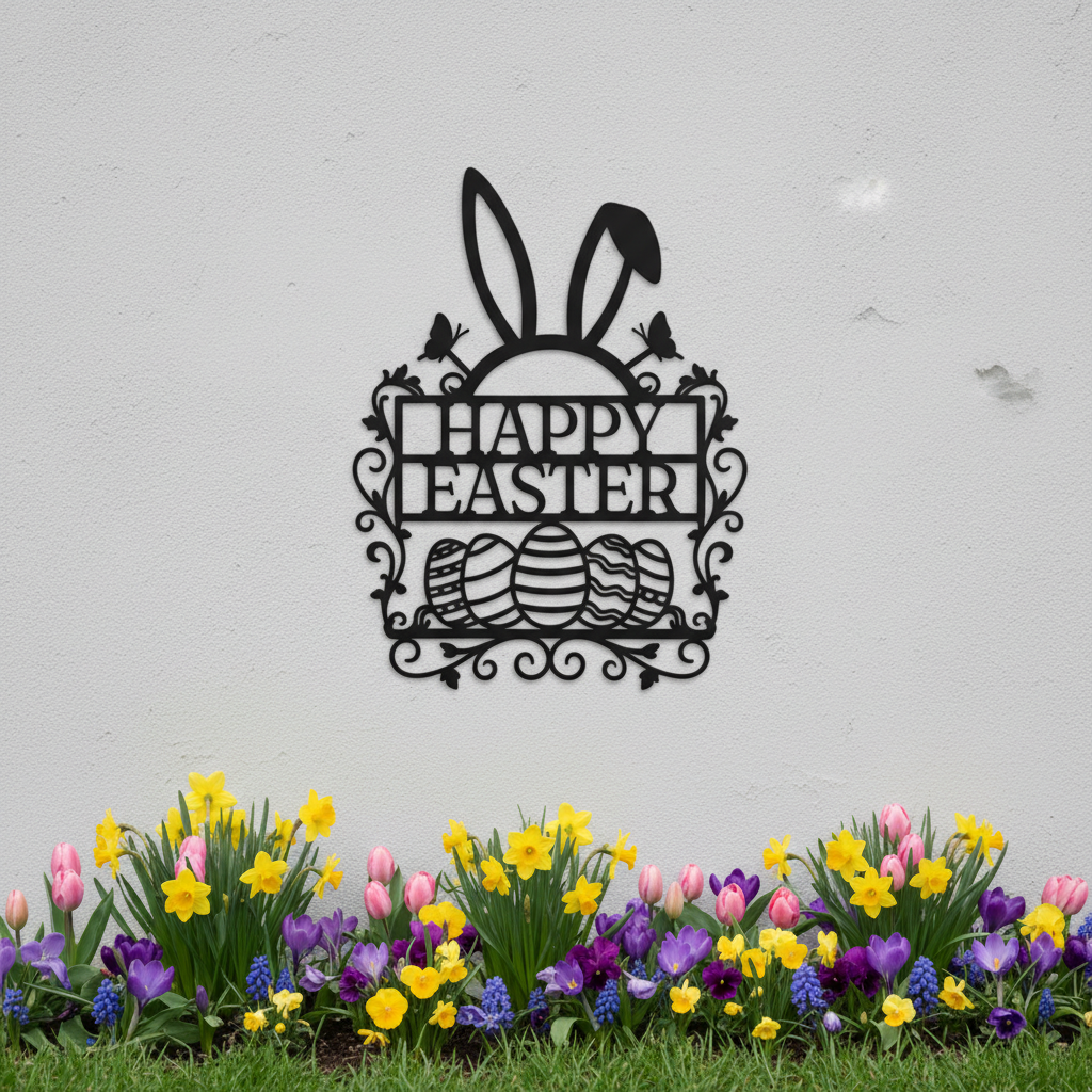 Happy Easter Hasenohren und Ostereier Metallschild – Bild 1