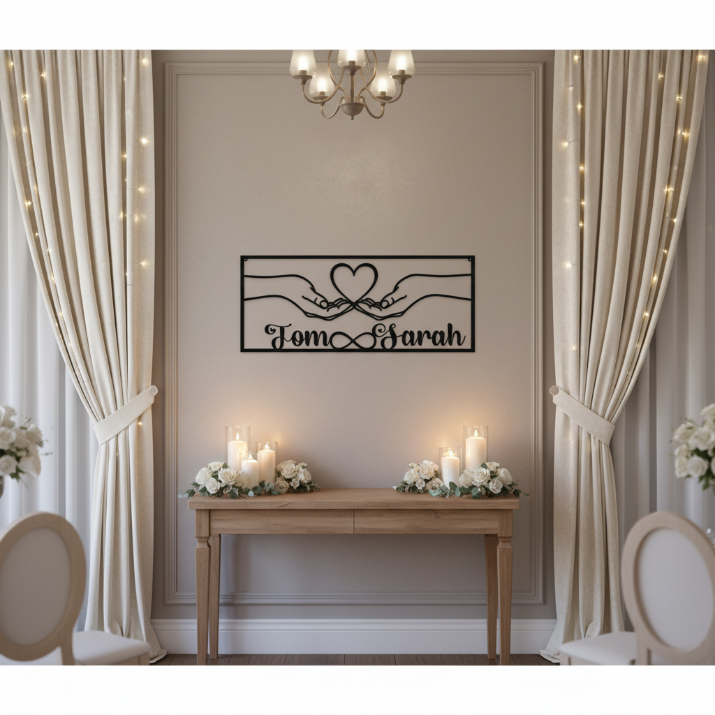 Personalized holding hands couple metal sign with heart and infinity symbol – image 7
