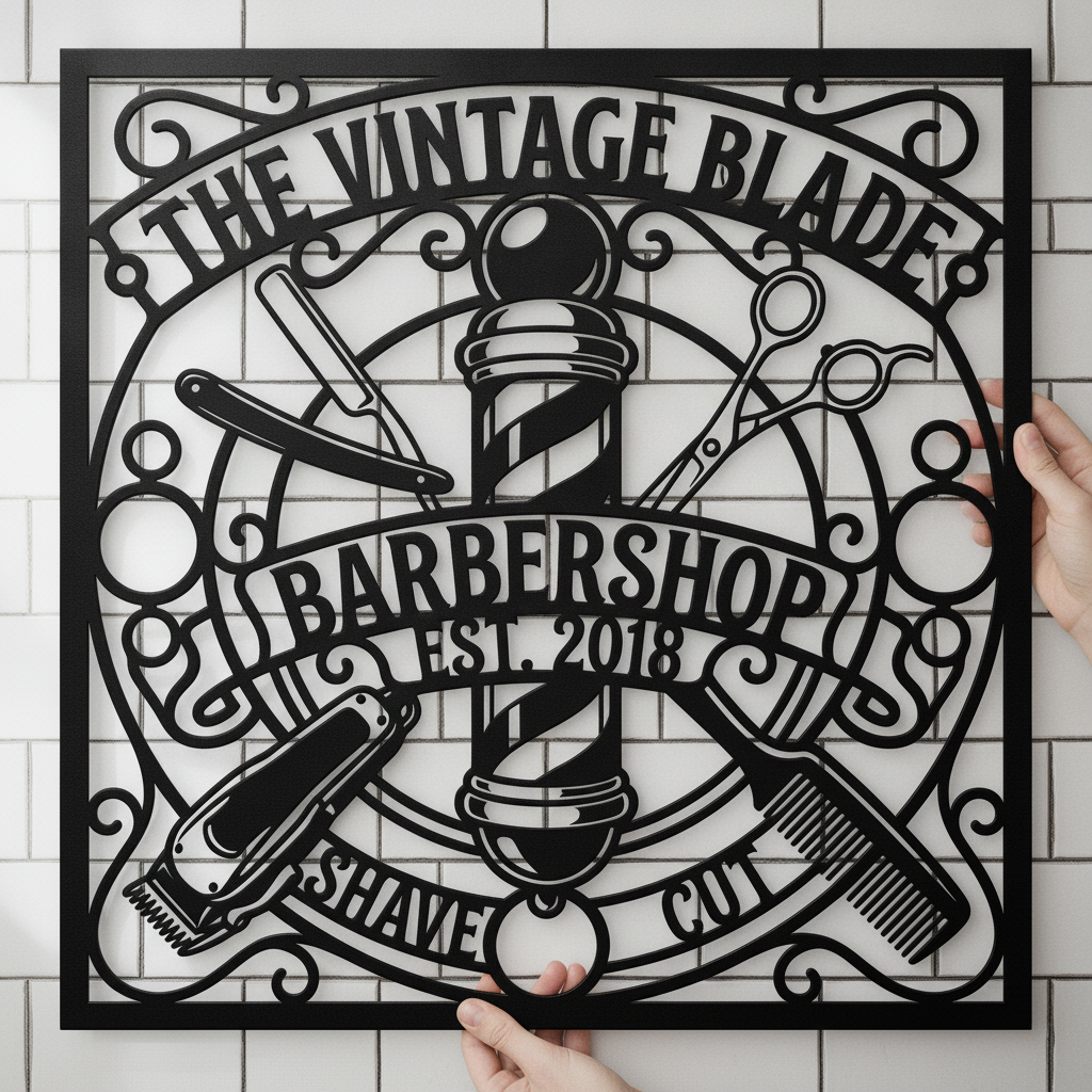 Personalisiertes Barbershop Metallschild quadratisch im Vintage Stil – Bild 8