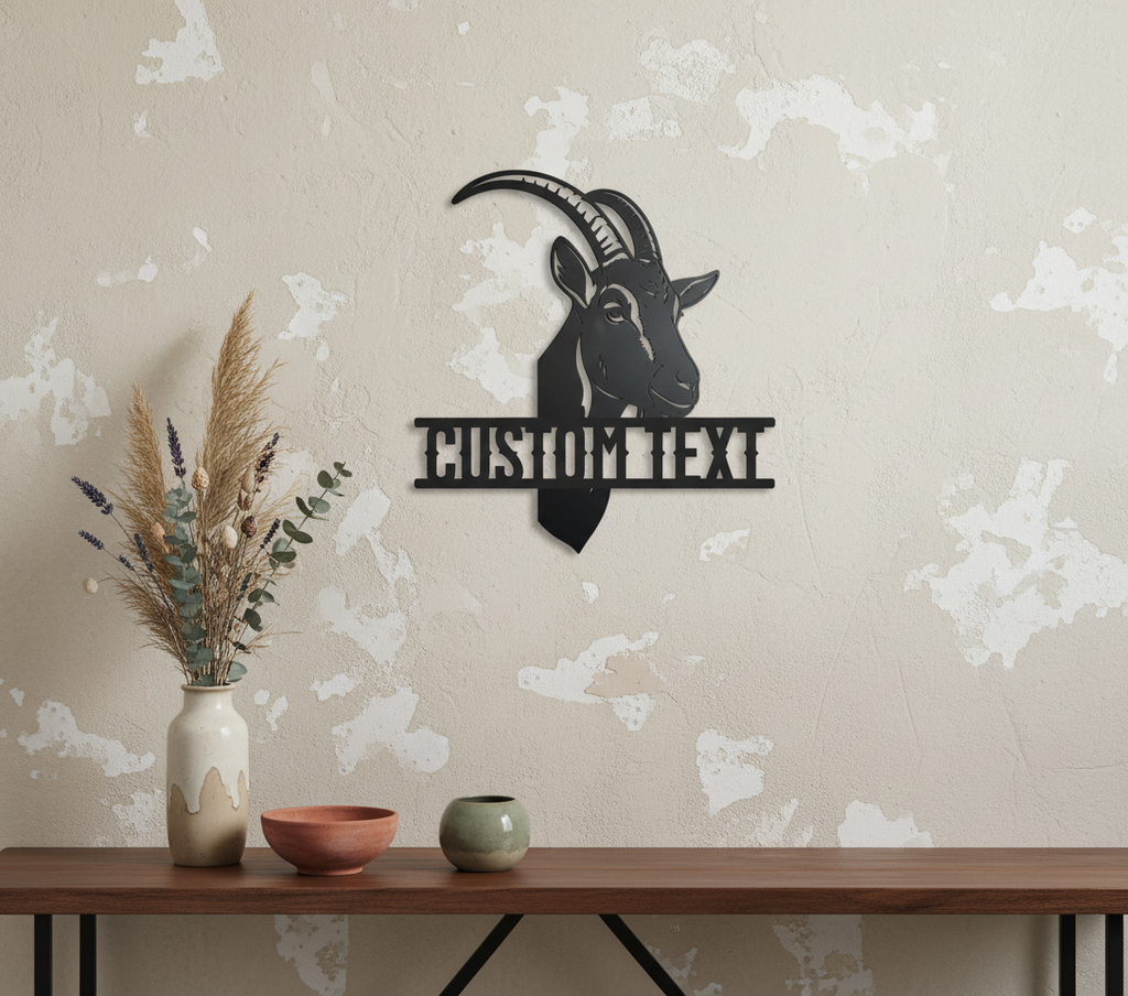 Personalized goat head metal sign with name for the goat barn in black steel – image 7