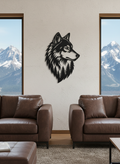 Wolf head metal wall art with forest and trees in black steel