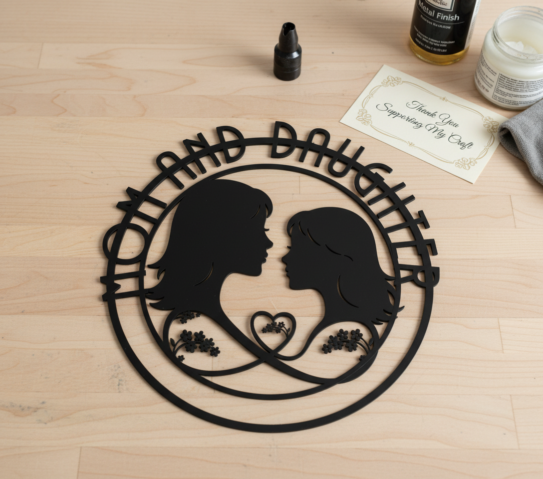 Personalisiertes Mama und Tochter Silhouette Metallschild rund mit Herz – Bild 9