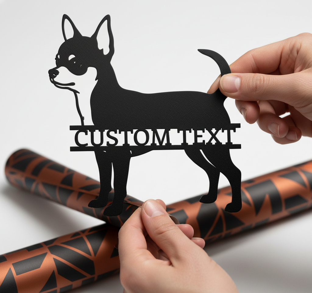 Personalisiertes Chihuahua Metallschild mit Hundenamen aus schwarzem Stahl – Bild 8