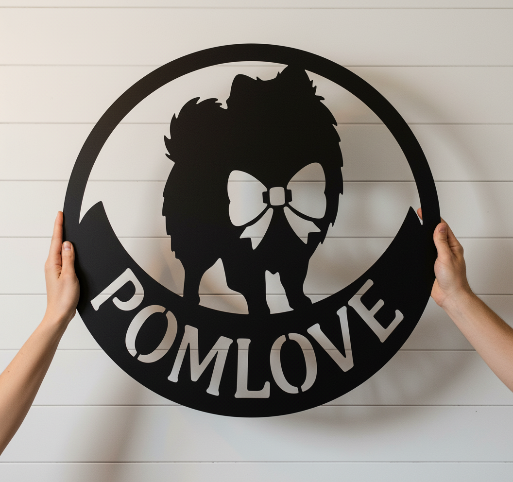 Personalized Pomeranian metal sign with dog name in black steel – image 5