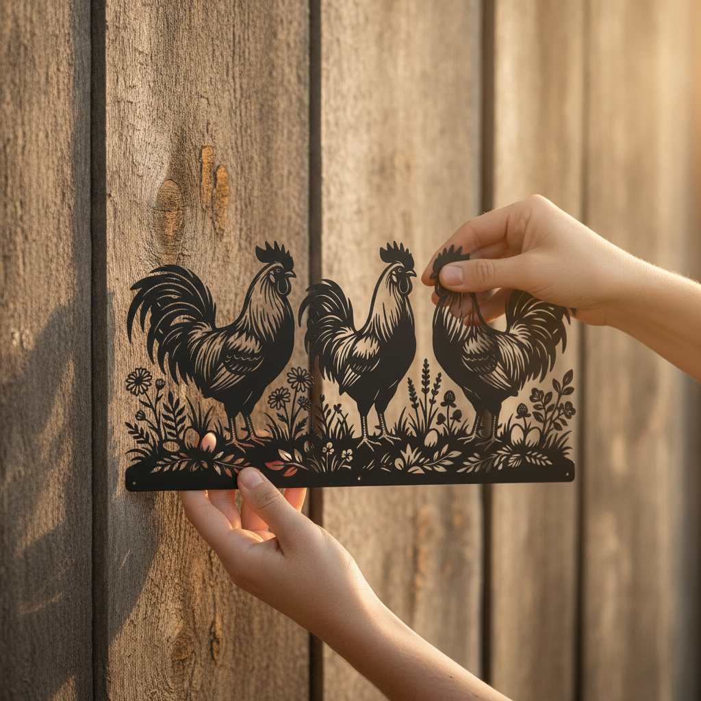 Personalized rooster farmhouse metal sign with farm name in black steel – image 7
