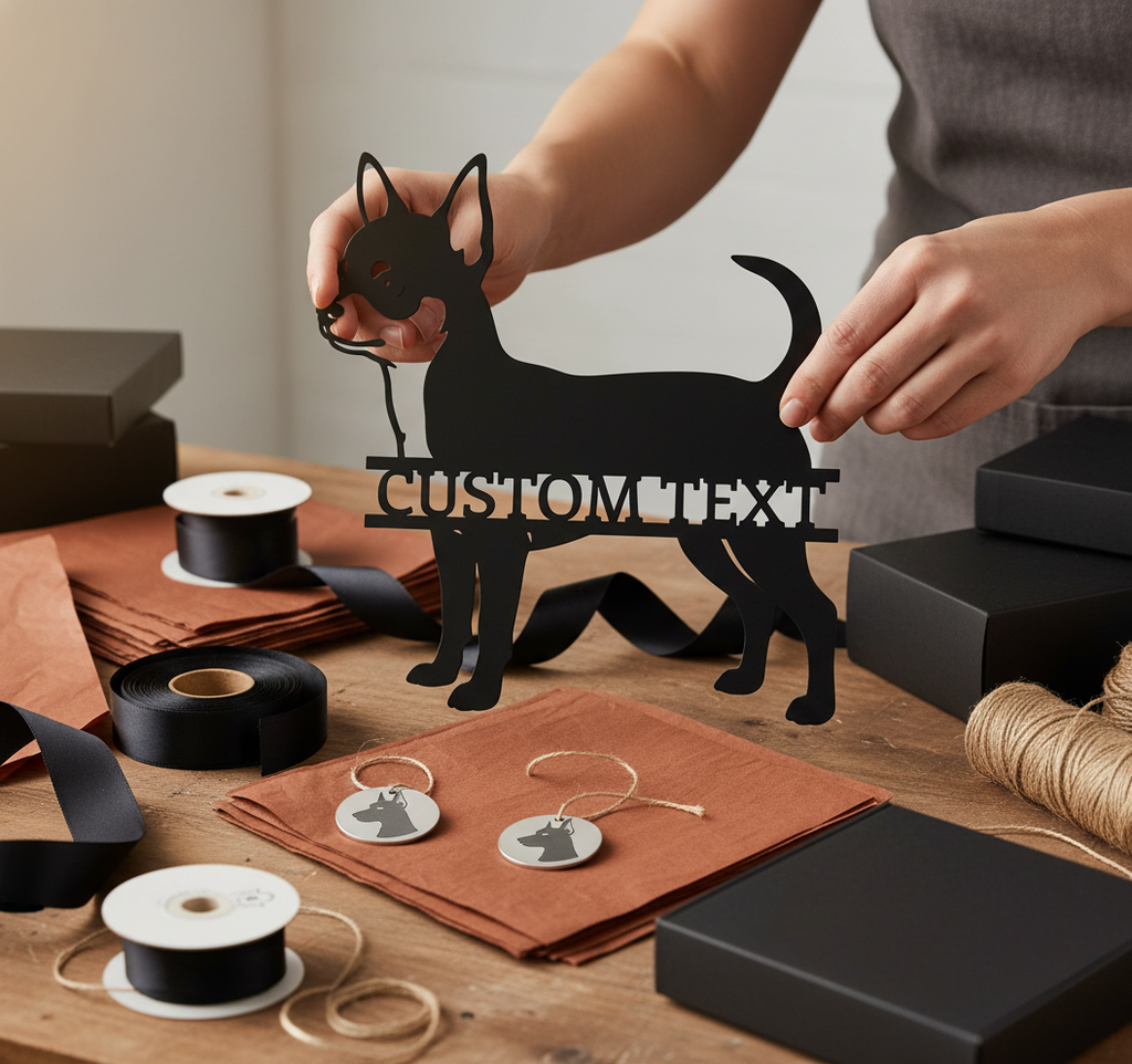 Personalisiertes Chihuahua Metallschild mit Hundenamen aus schwarzem Stahl – Bild 10