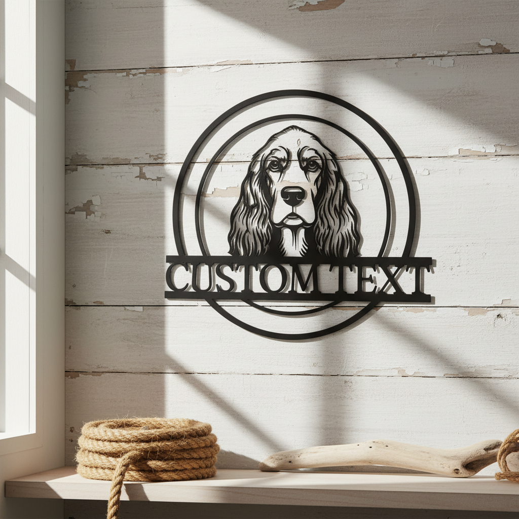 Personalized Cocker Spaniel metal sign with dog name in black steel – image 3