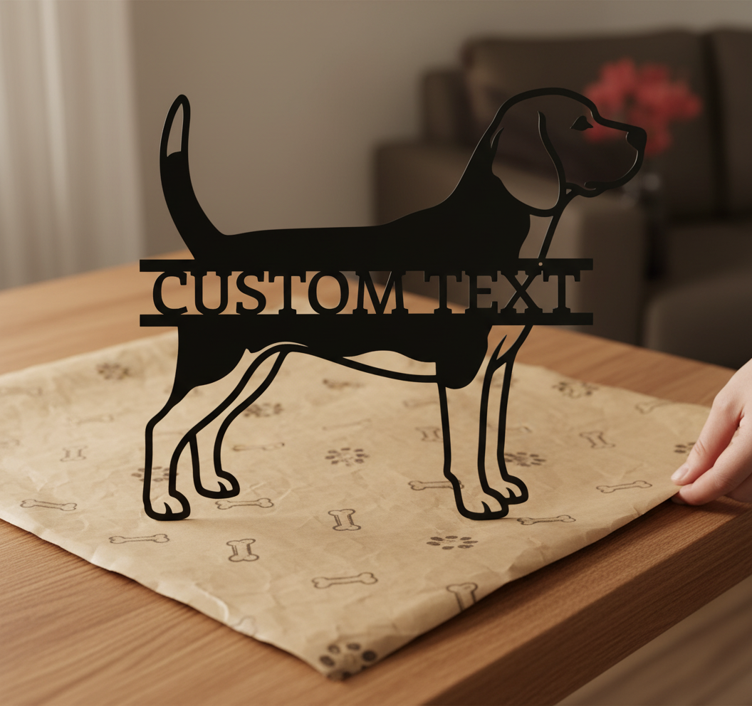 Personalized Beagle metal sign with dog name in black steel – image 4