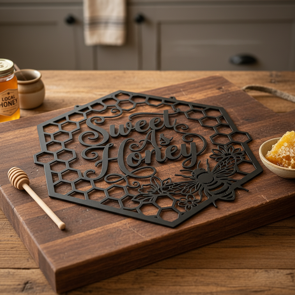 Honigwabe mit Bienen Metall Wanddeko – Bild 3