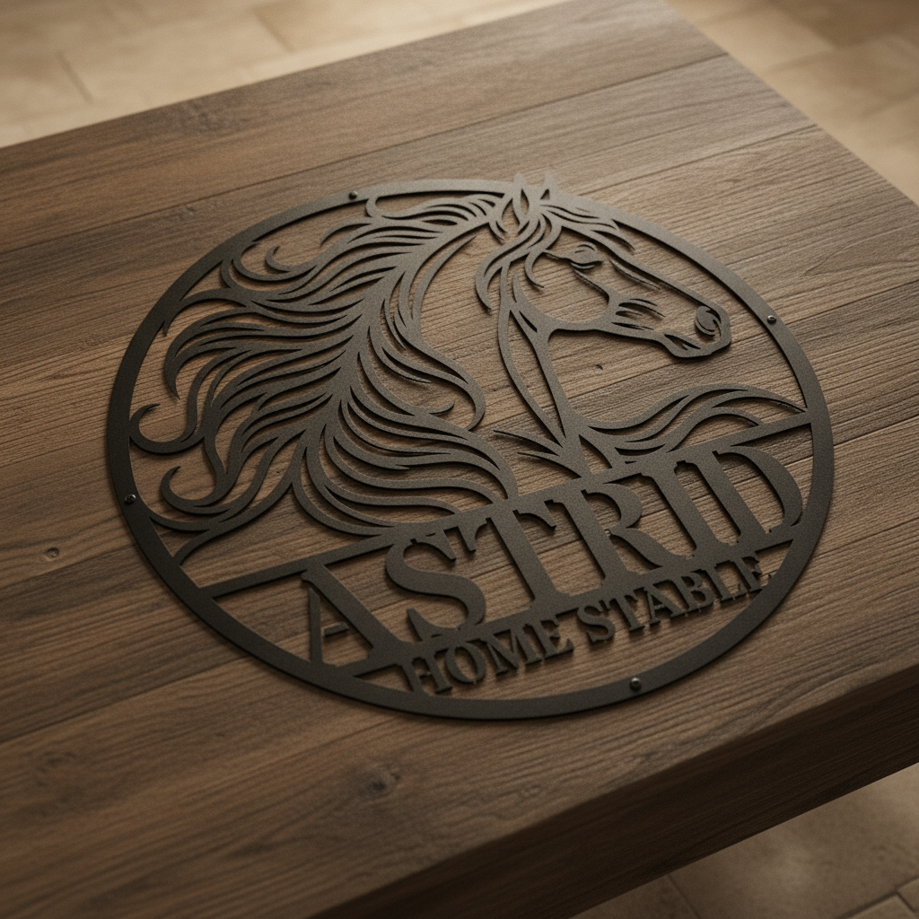 Personalized horse head stall sign with horse name in black steel – image 4