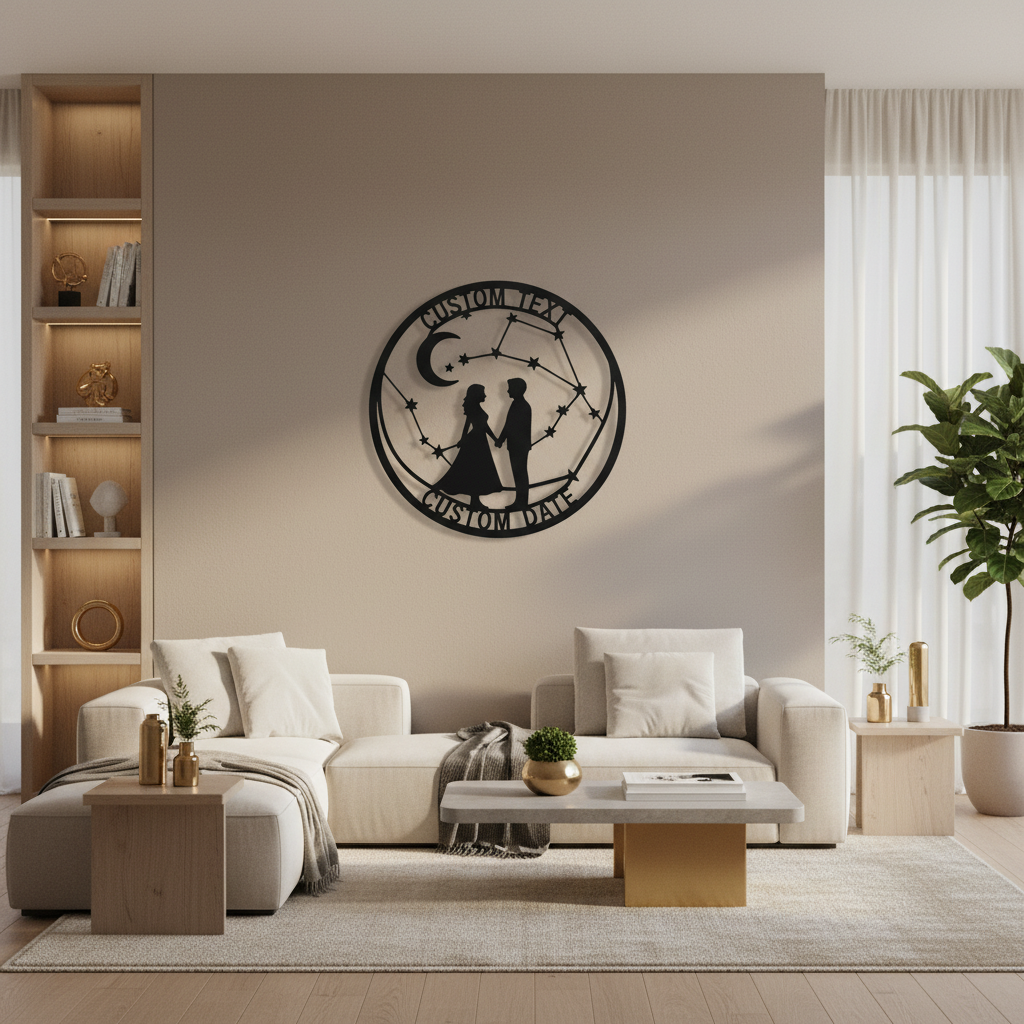 Personalisiertes Paar Metallschild mit Sternbild, Mondsichel und Namen aus schwarzem Stahl – Bild 4