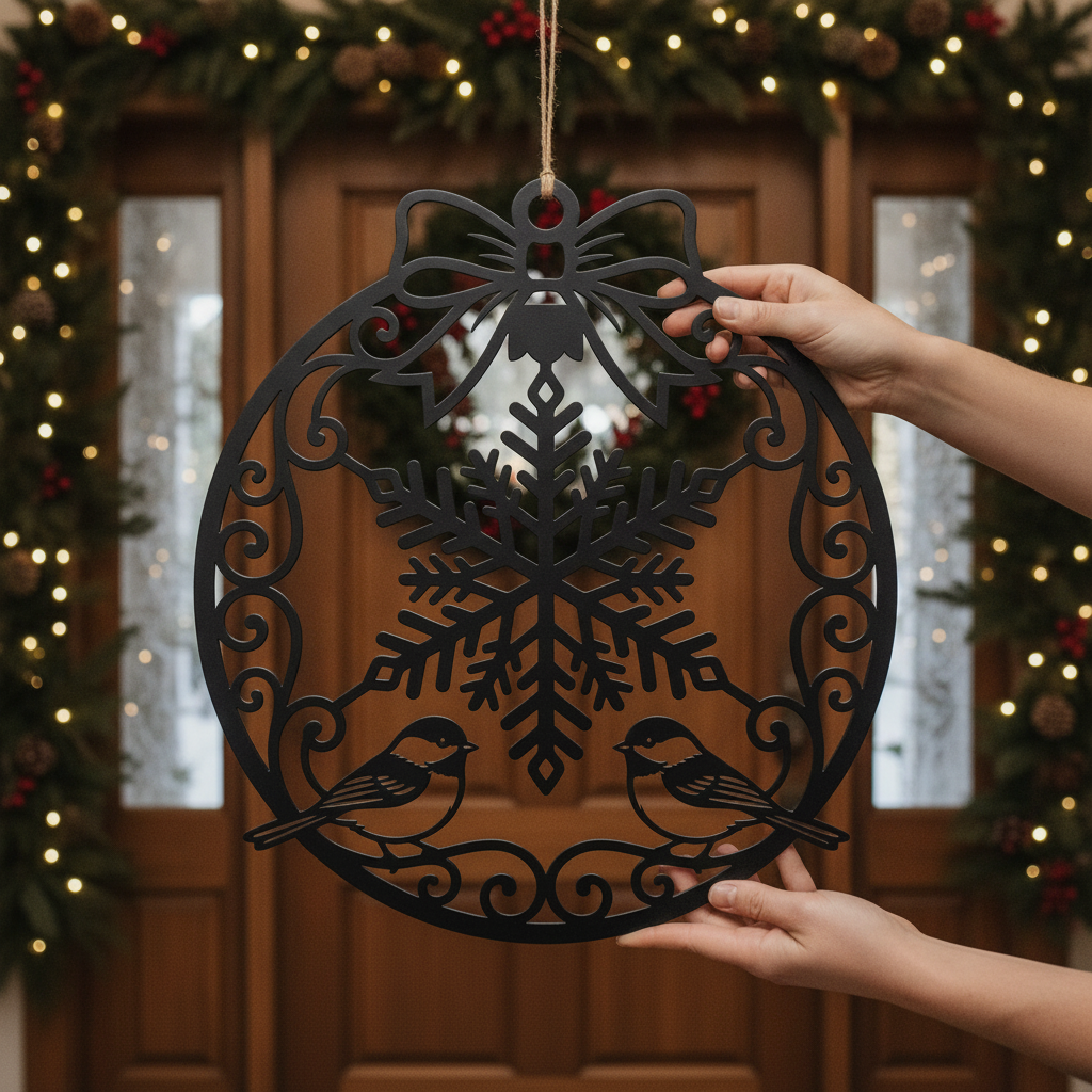Schneeflocke mit Meisen Weihnachtsornament aus Metall – Bild 7