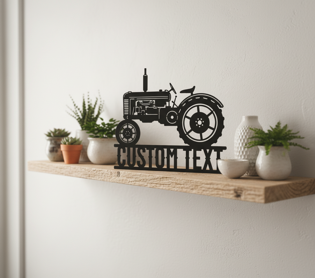Personalized vintage tractor metal sign with farm name in black steel – image 4