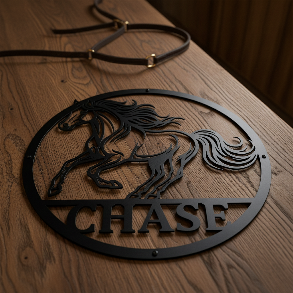 Personalisiertes Stallschild rund mit galoppierendem Pferd – Bild 9