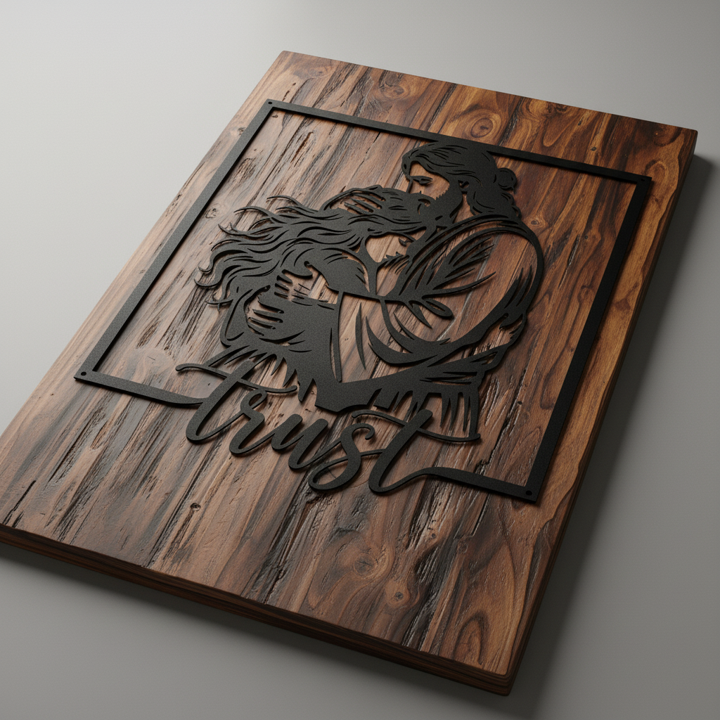 Personalized Jesus embrace metal sign with Trust in Jesus in black steel – image 7