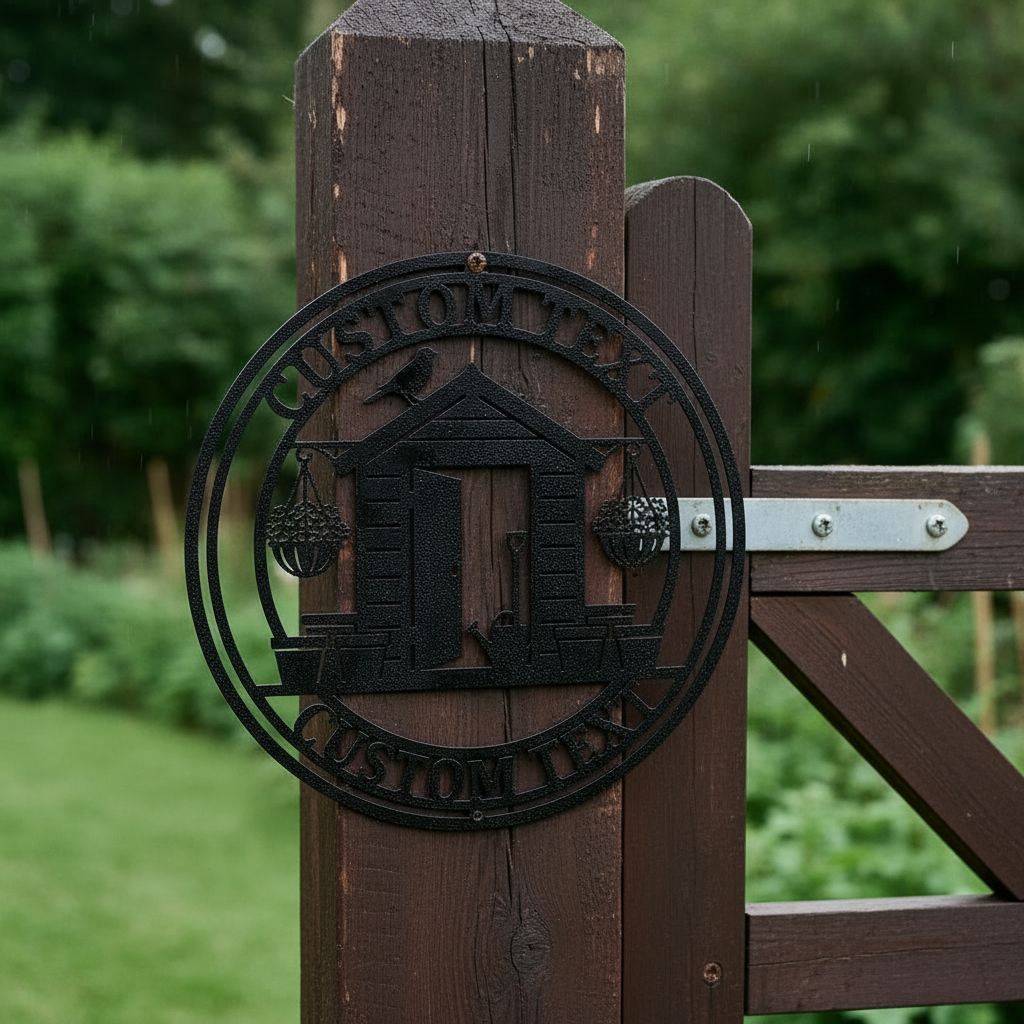 Personalisiertes Gartenhaus Schild mit Namen aus schwarzem Stahl – Bild 6