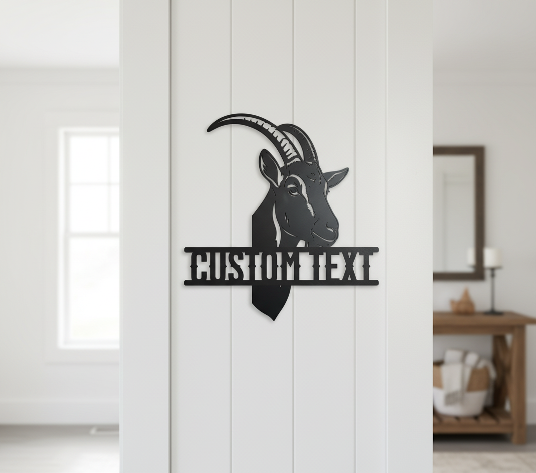 Personalized goat head metal sign with name for the goat barn in black steel – image 9