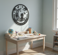 Personalisiertes Namensschild Kinderzimmer mit lesendem Mädchen auf dem Mond aus Stahl