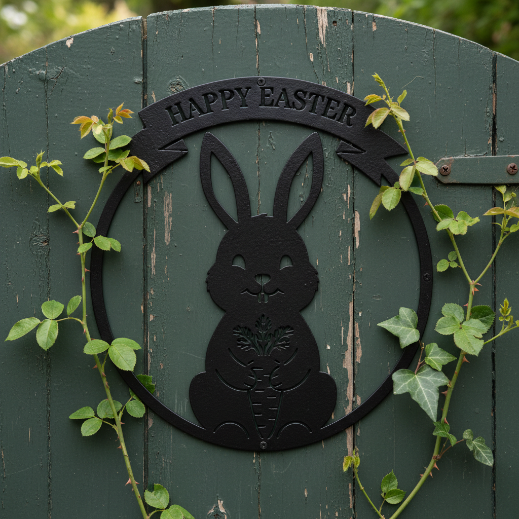 Happy Easter Osterhase mit Karotte rundes Metallschild – Bild 2