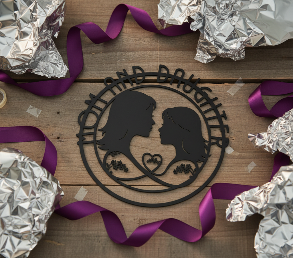 Personalisiertes Mama und Tochter Silhouette Metallschild rund mit Herz – Bild 5