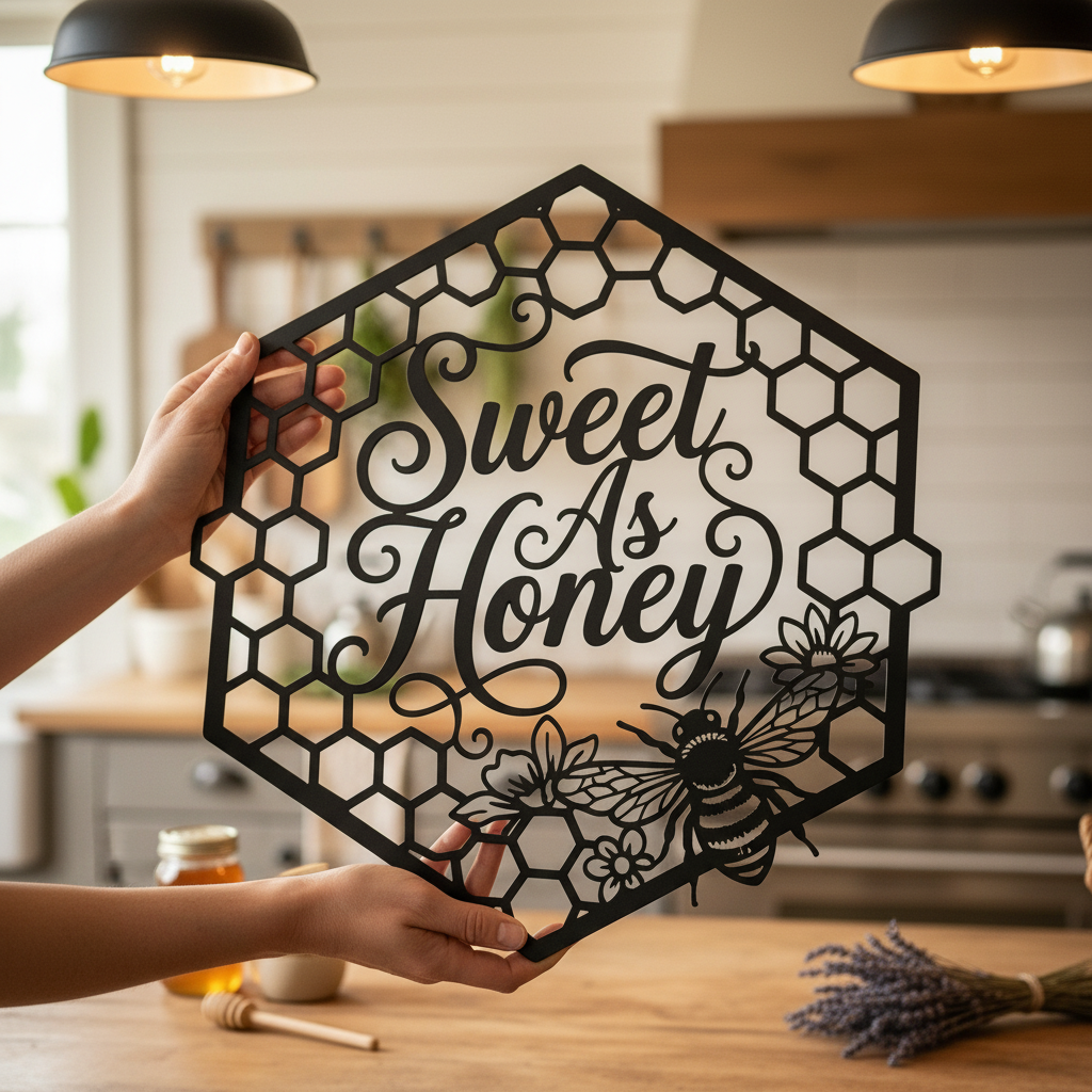 Honigwabe mit Bienen Metall Wanddeko – Bild 5