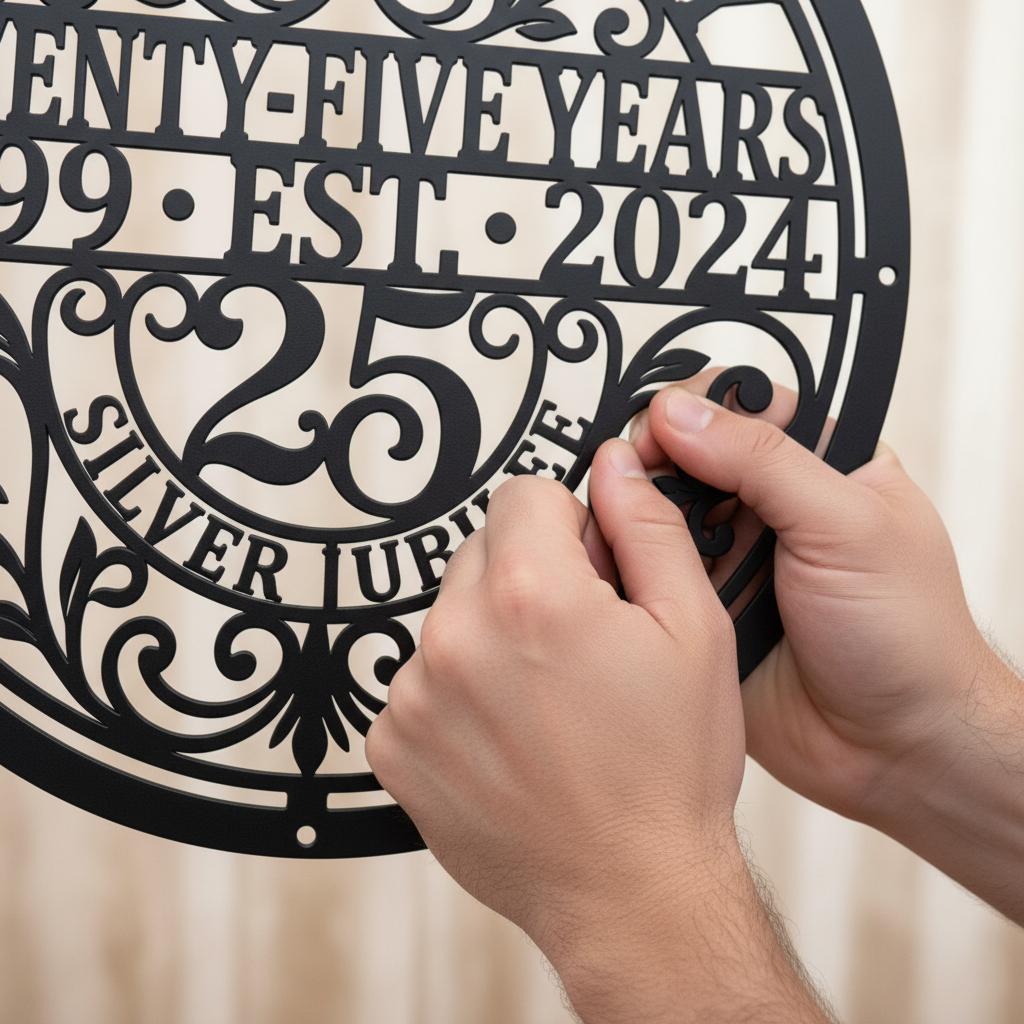 Personalized round 25th anniversary metal sign with names and date – image 9