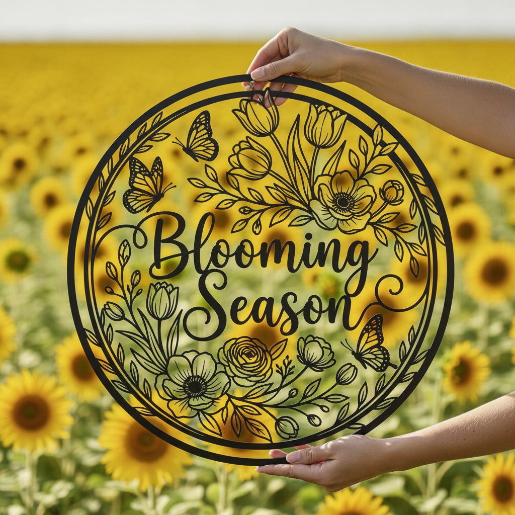 Blooming Season Blumen und Schmetterlinge Metallschild rund – Bild 8