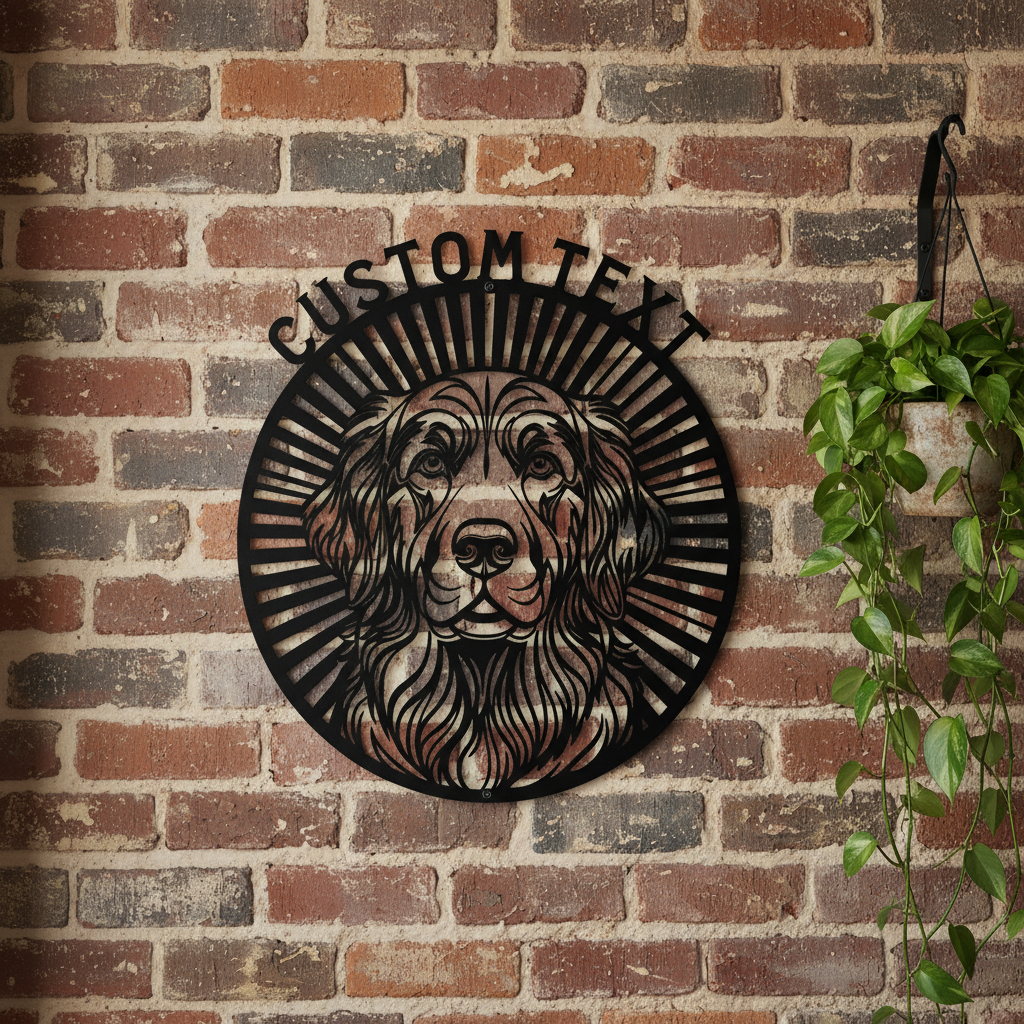 Personalisiertes Golden Retriever Porträt Metallschild rund – Bild 3