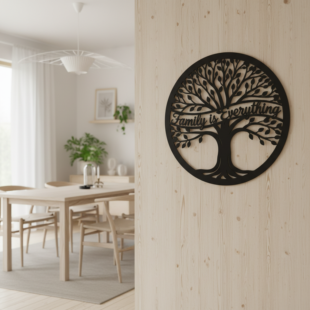 Round tree of life metal sign with Family is Everything in black steel – image 10