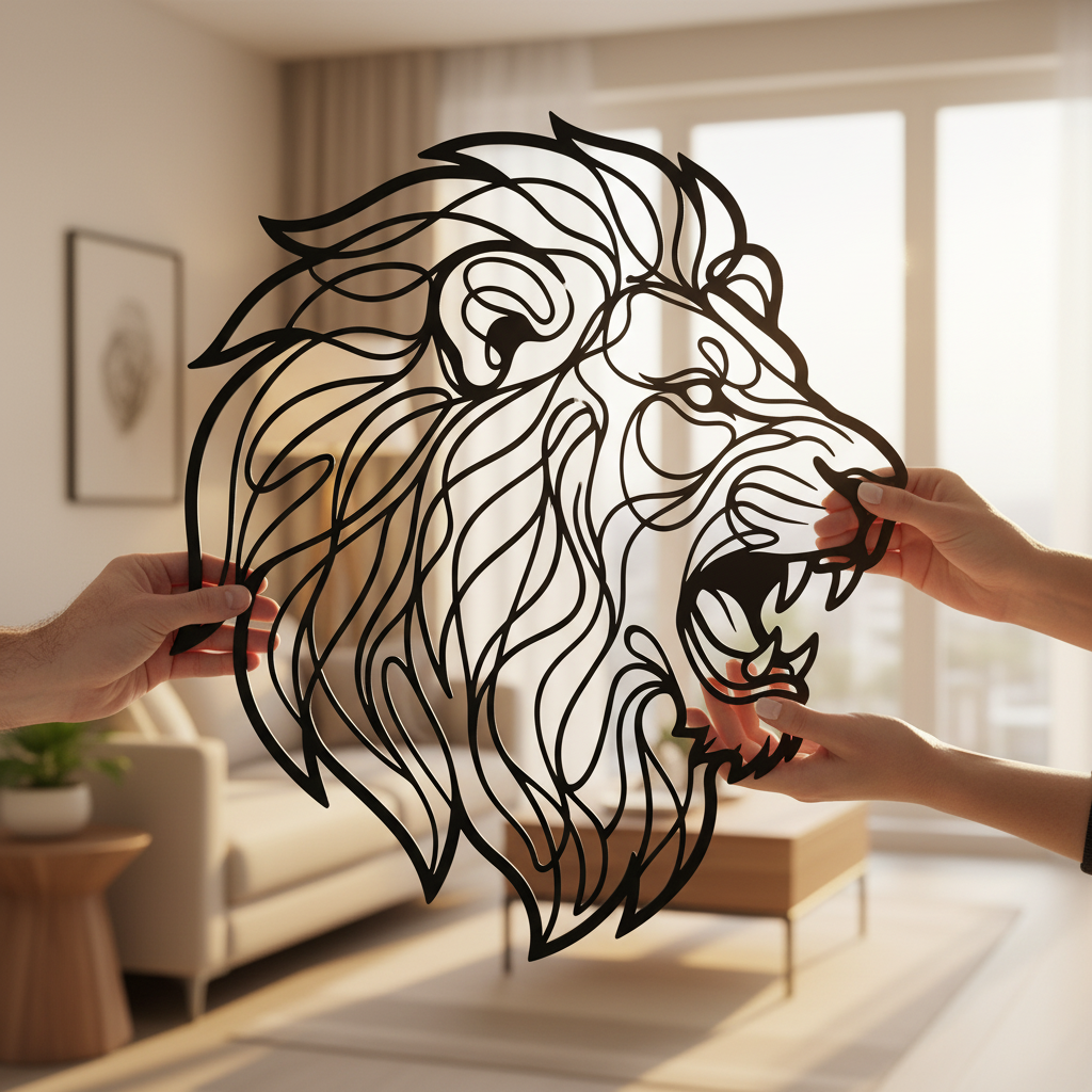 Personalized roaring lion head metal sign with name in black steel – image 7