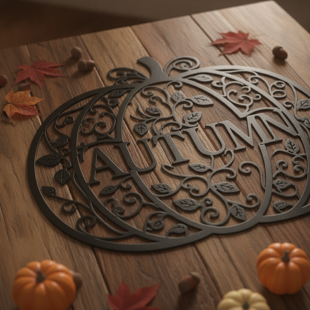 Fall pumpkin metal wall art with filigree vines and autumn leaves in black steel – image 7