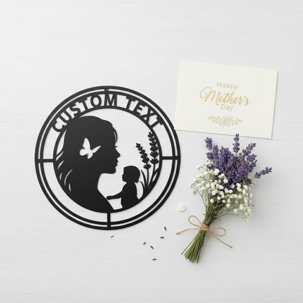 Personalisiertes Mutter und Baby mit Lavendel und Schmetterlingen Metallschild rund – Bild 4