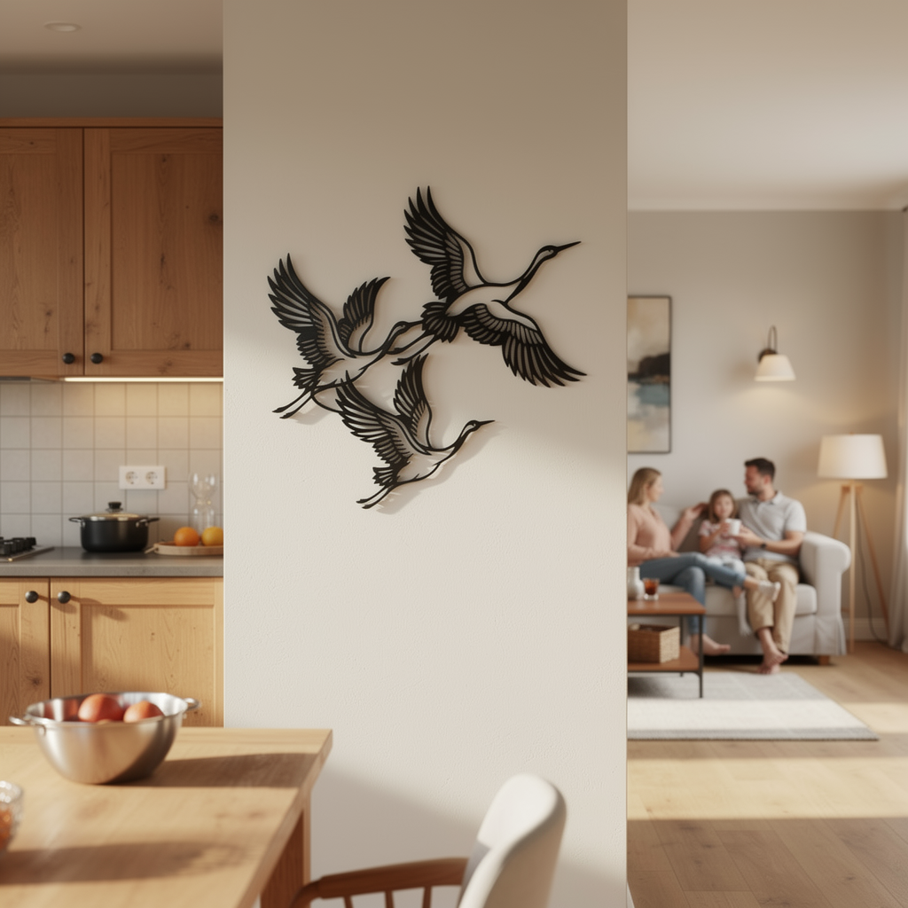 Fliegende Kraniche Vogelschwarm Metall Wanddeko – Bild 5