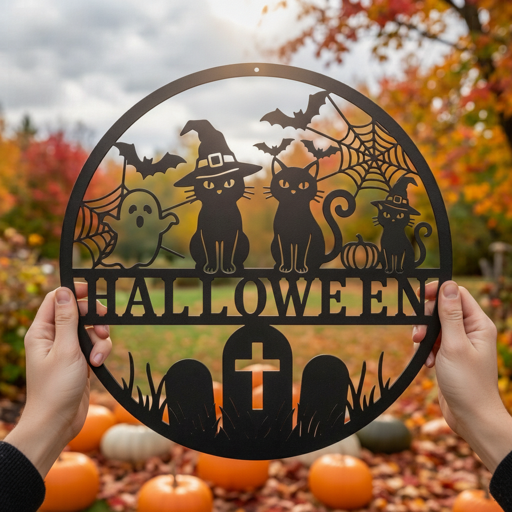 Personalisiertes Halloween Katzen Metallschild – Bild 2