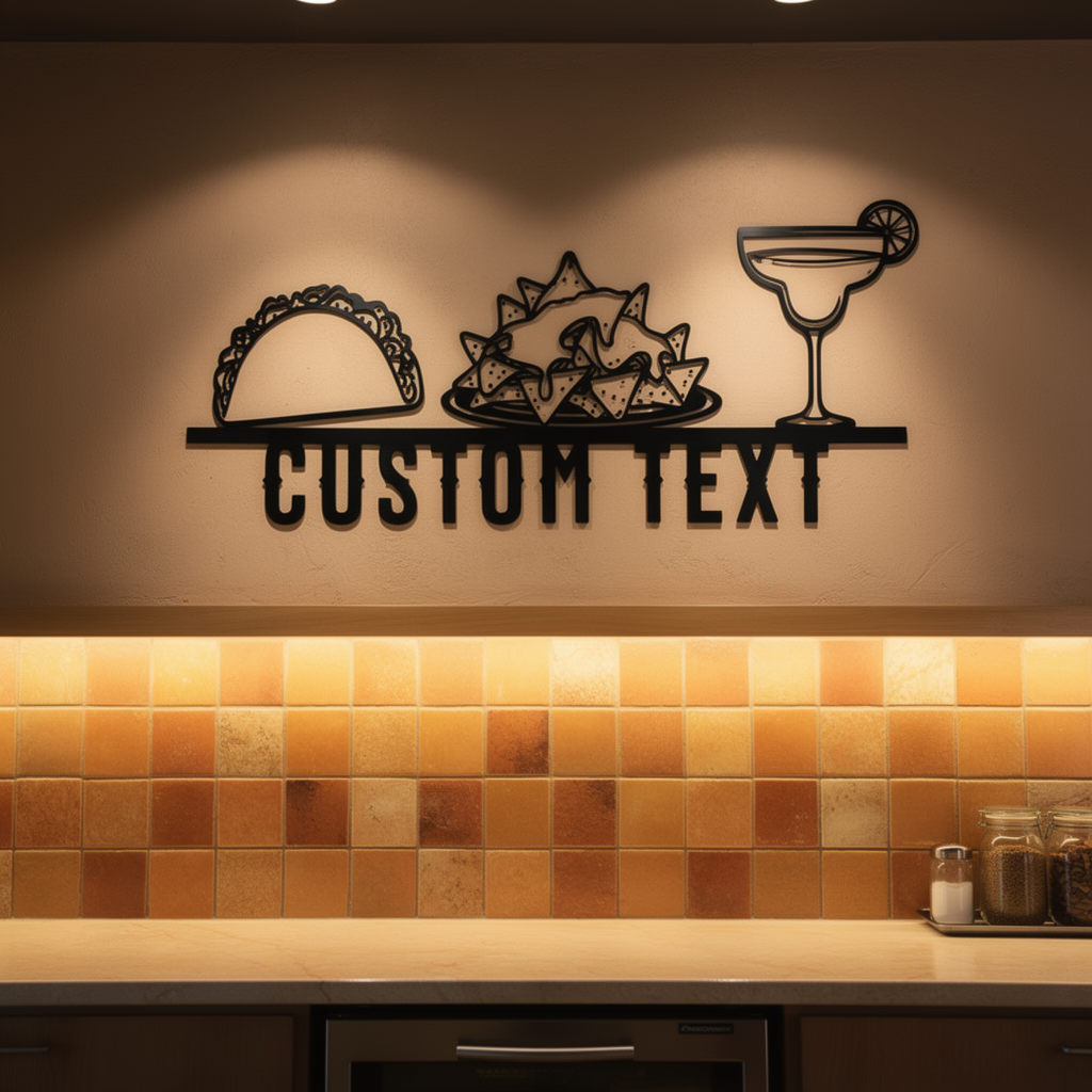 Personalisiertes mexikanisches Restaurant Schild mit Tacos, Nachos und Margarita – Bild 9