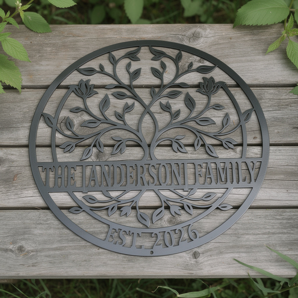 Personalisiertes Lebensbaum Familienschild rund mit Namen – Bild 8