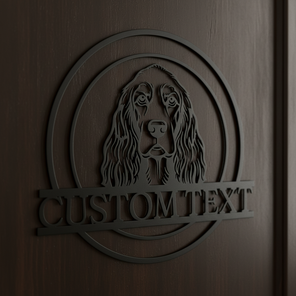 Personalized Cocker Spaniel metal sign with dog name in black steel – image 2