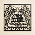 Personalized God Bless Our Home family name metal sign in black steel