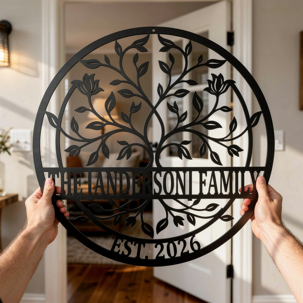 Personalisiertes Lebensbaum Familienschild rund mit Namen – Bild 2