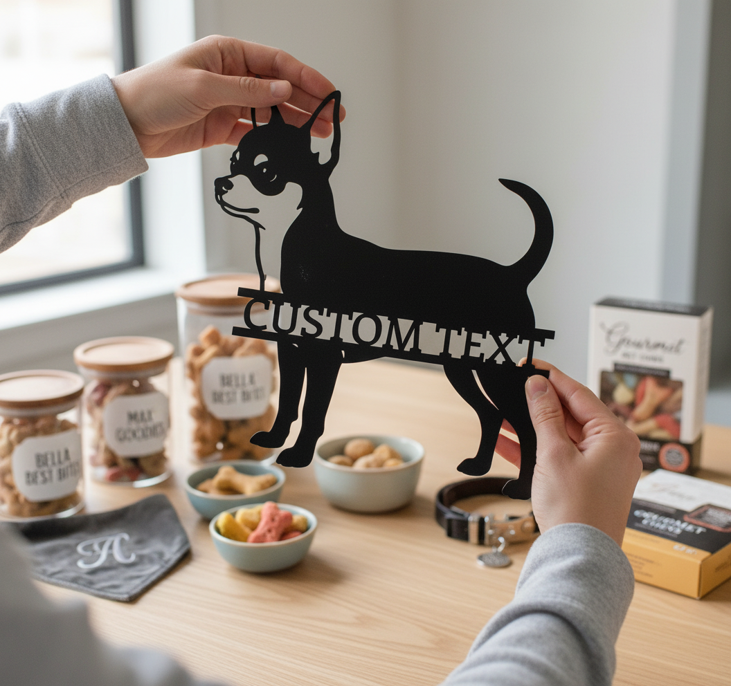 Personalized Chihuahua metal sign with dog name in black steel – image 4