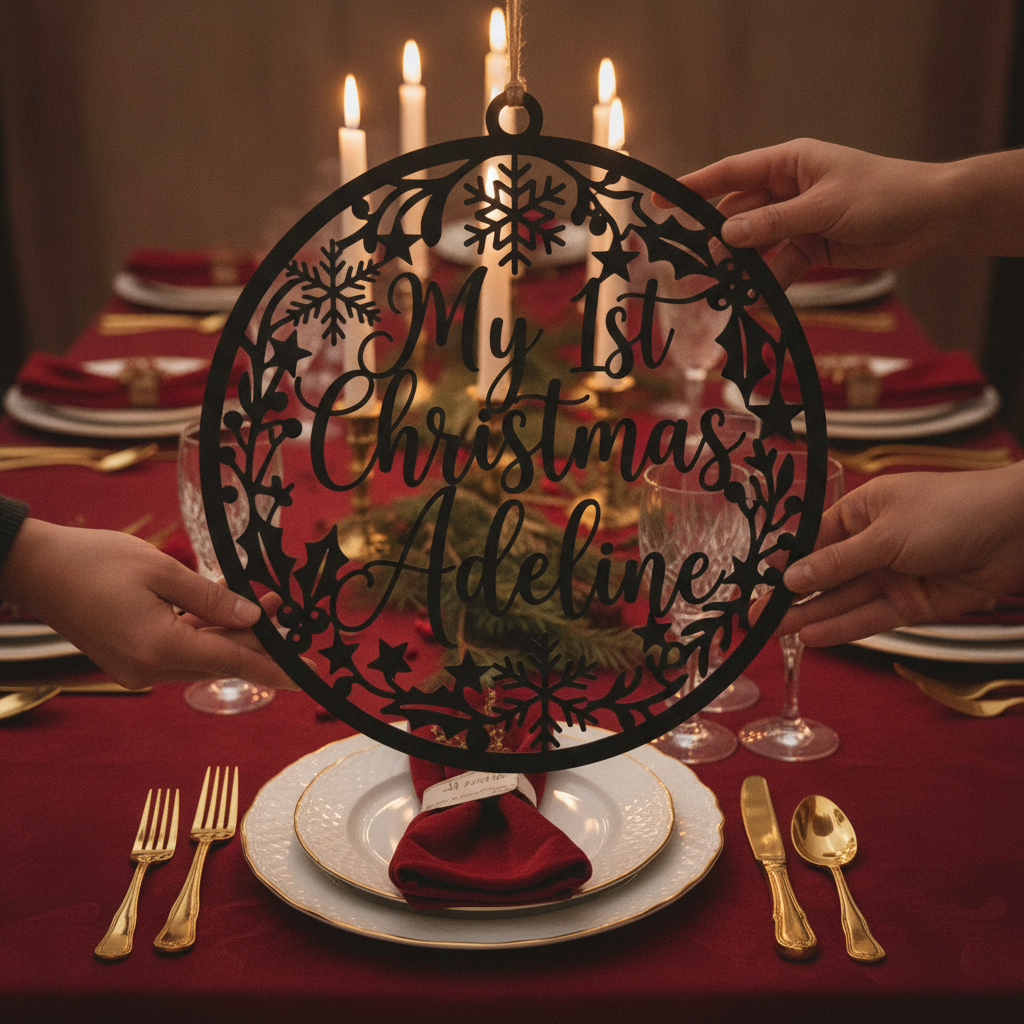 Personalisiertes Mein erstes Weihnachten Baby Metallschild rund – Bild 7