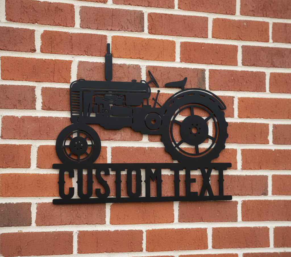 Personalized vintage tractor metal sign with farm name in black steel – image 5