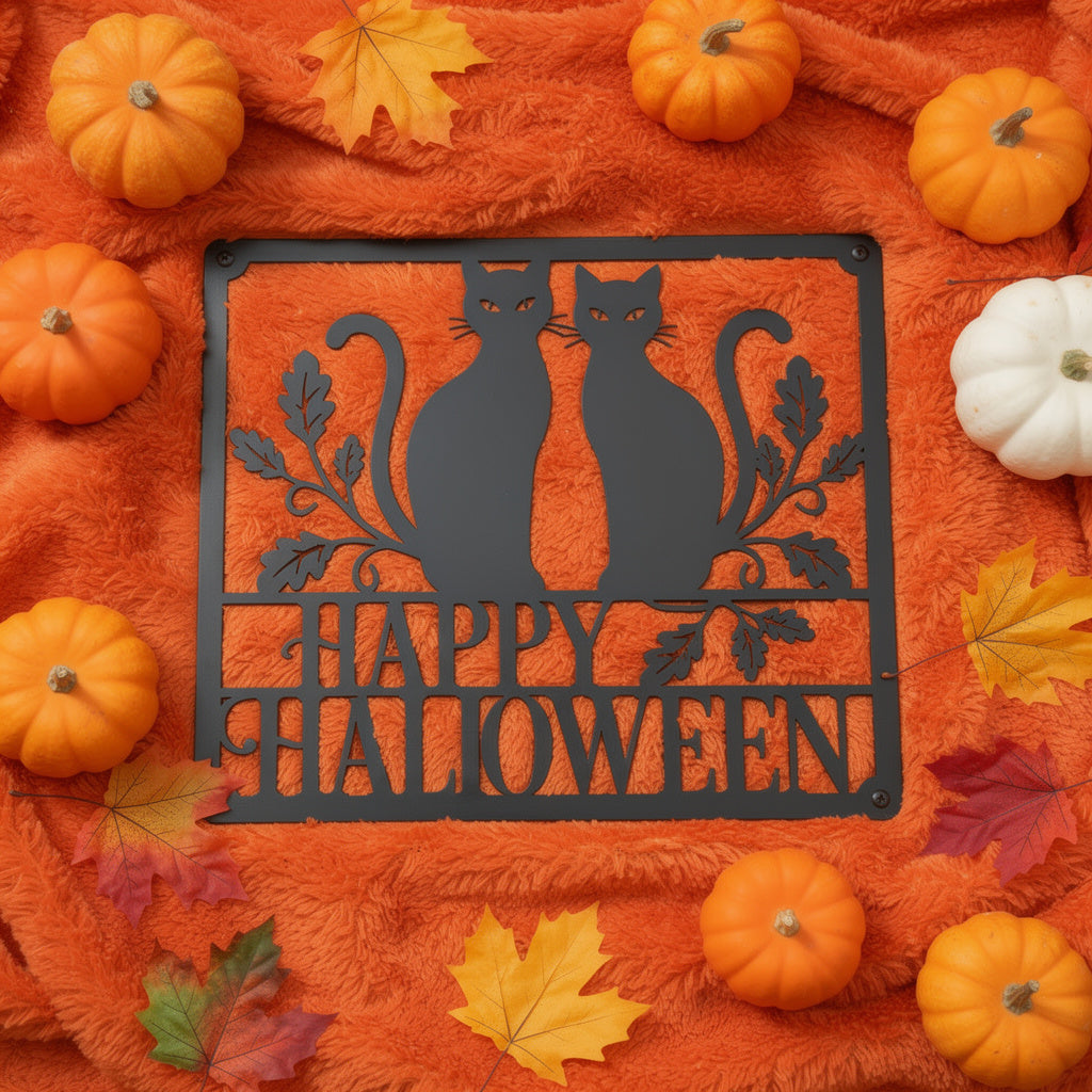 Happy Halloween schwarze Katzen Metallschild