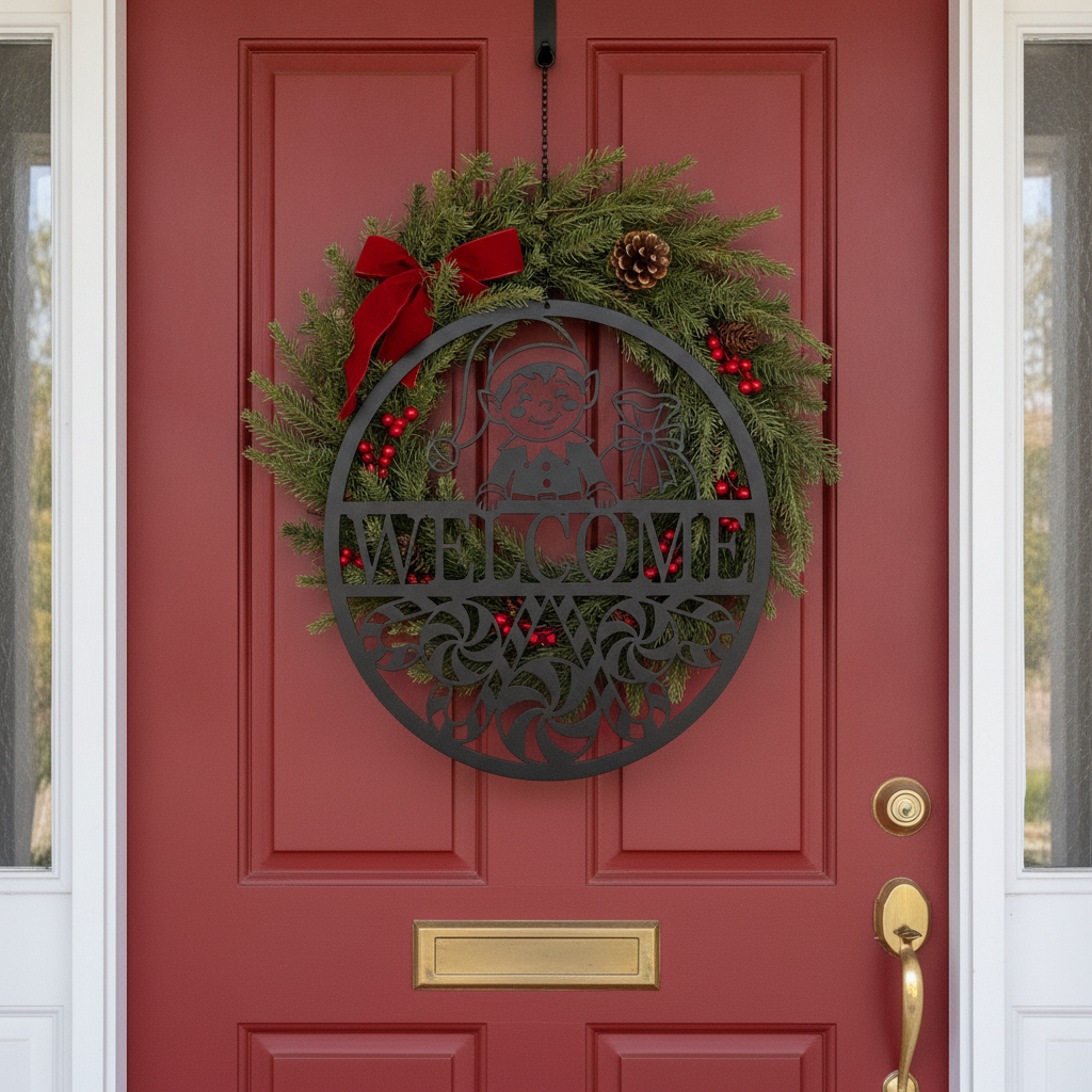 Christmas elf welcome sign in black steel for front door holiday decor – image 10