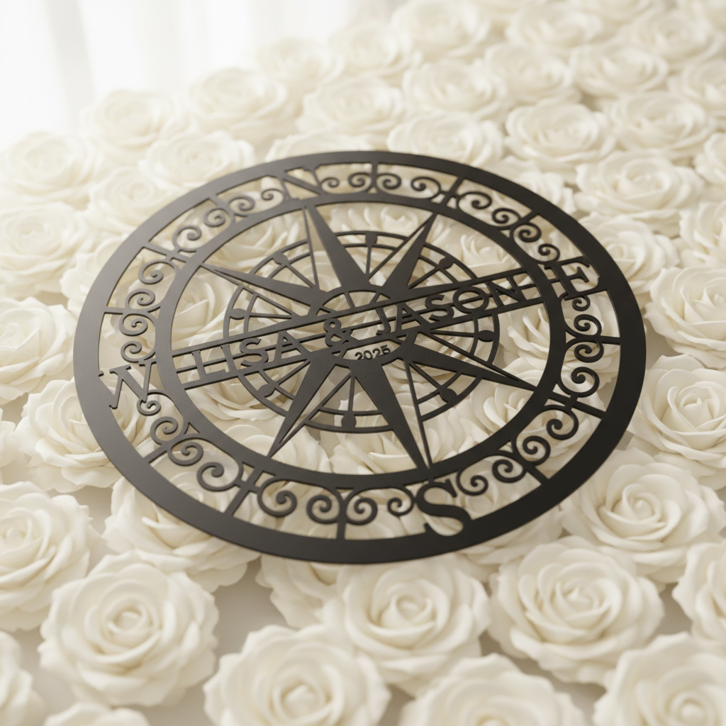 Personalisiertes rundes Kompassrose Metallschild für Paare mit Namen – Bild 2