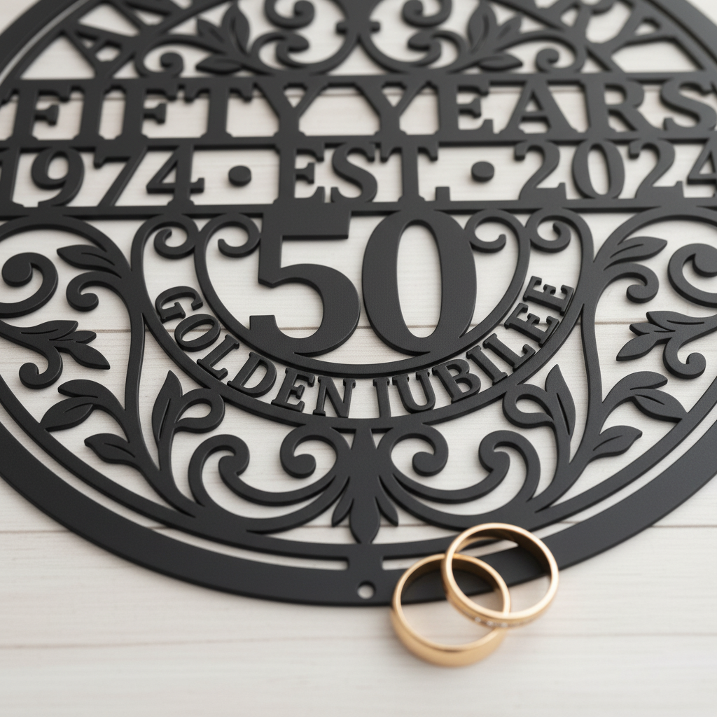 Personalisiertes Goldene Hochzeit Metallschild rund zum 50. Hochzeitstag – Bild 5