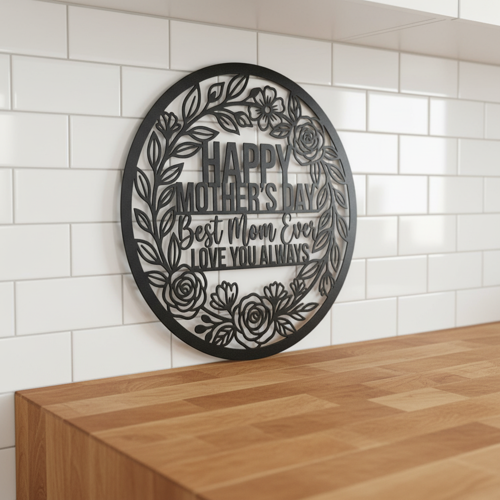 Happy Mother's Day Best Mom Ever Metallschild rund mit Blumenkranz – Bild 8