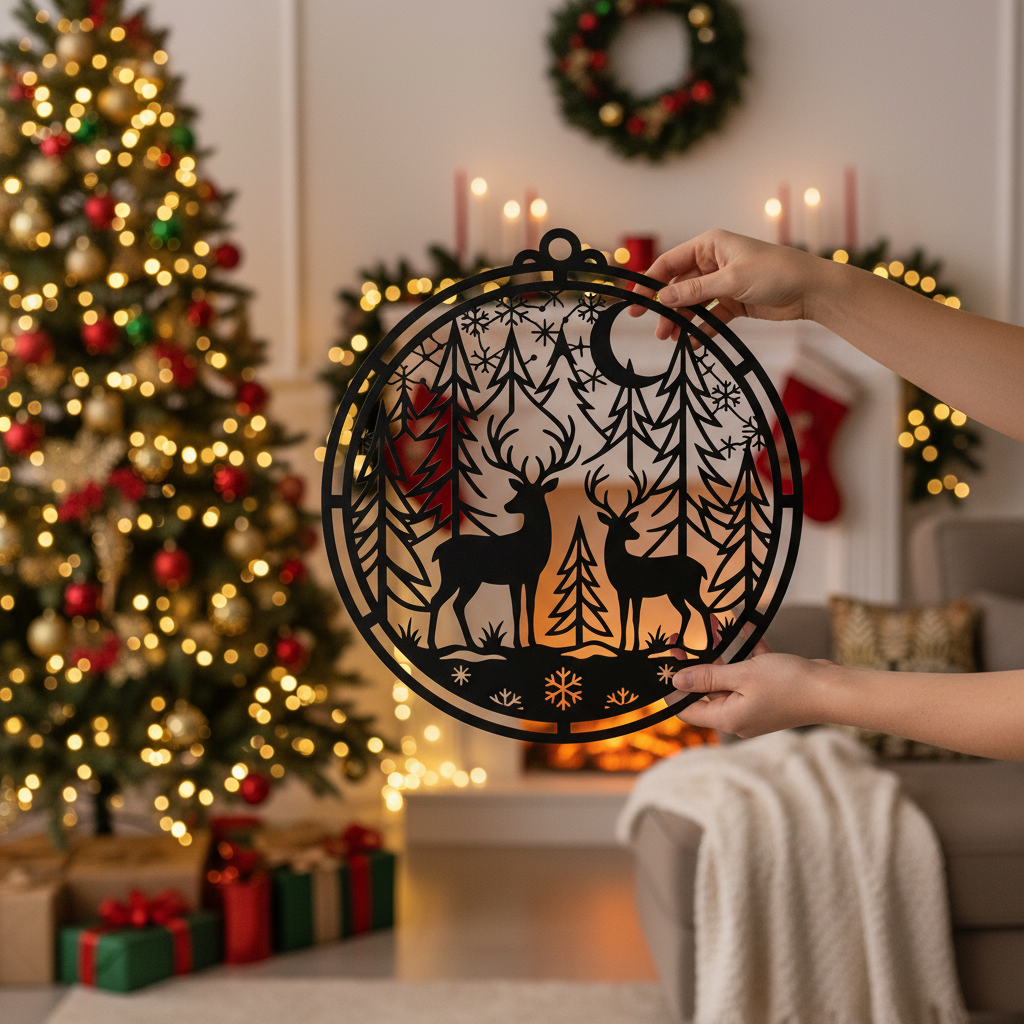 Personalisiertes Hirsch Winterwald Weihnachtsschild – Bild 2